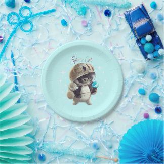 Space Cat Theme Paper Plate