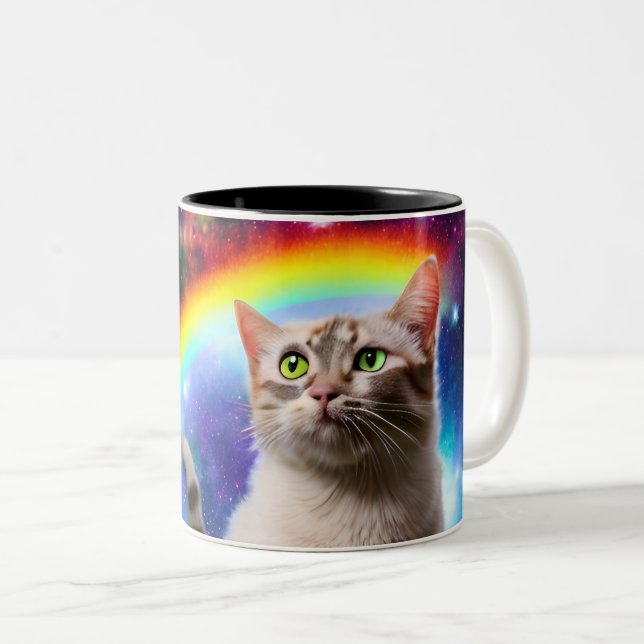 Space Cat Two-Tone Coffee Mug (Front Right)