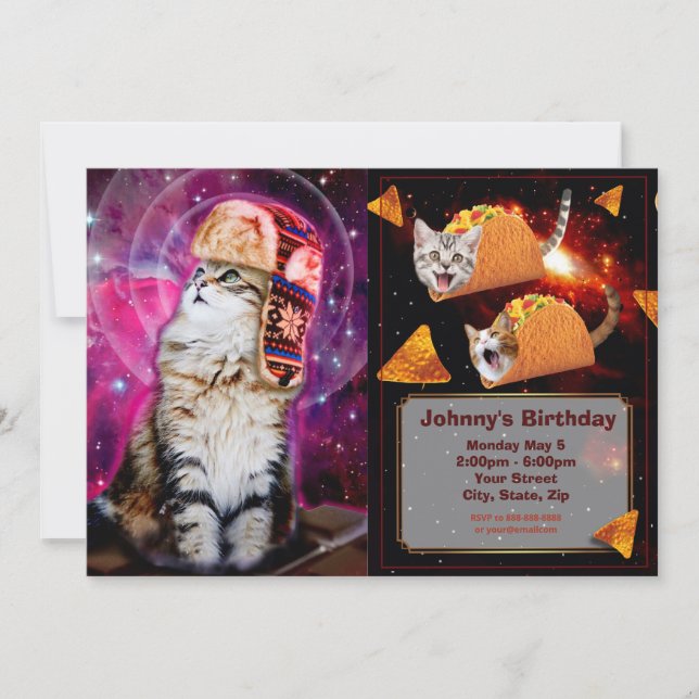 Space cat wearing russian hat invitation (Front)