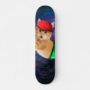 Space cat with caps and fanny pack skateboard