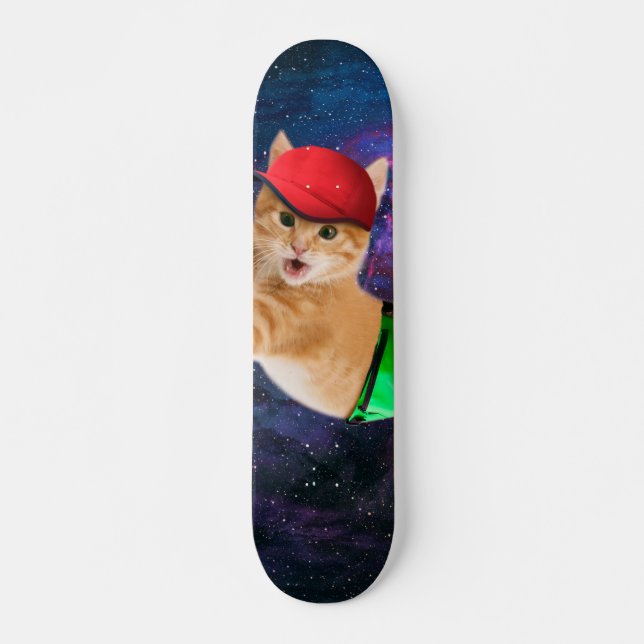 Space cat with caps and fanny pack skateboard (Front)