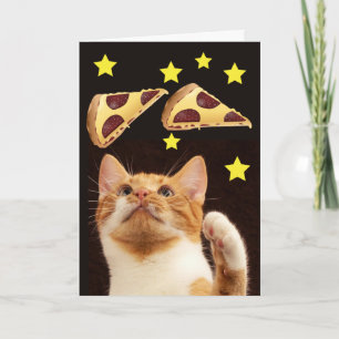 SPACE CAT WITH PIZZA BIRTHDAY CARDS