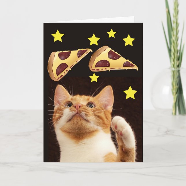 SPACE CAT WITH PIZZA FUNNY BIRTHDAY CARDS (Front)