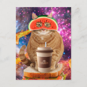 Space cat with watermelon glasses postcard