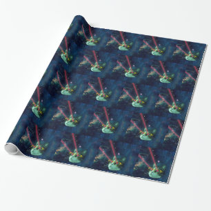 Space cat with yelow glasses wrapping paper