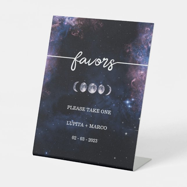 Space Celestial Astronomy Elegant Wedding Favours Pedestal Sign (Front)