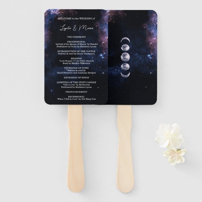 Space Celestial Mystical Starry Night Wedding Hand Fan (Front and Back)