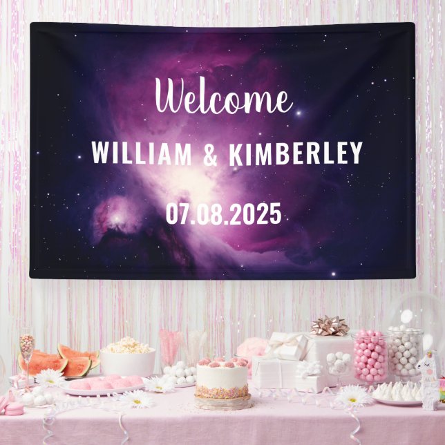Space Celestial Sky Galaxy Nebula Elegant Wedding  Banner (Party)