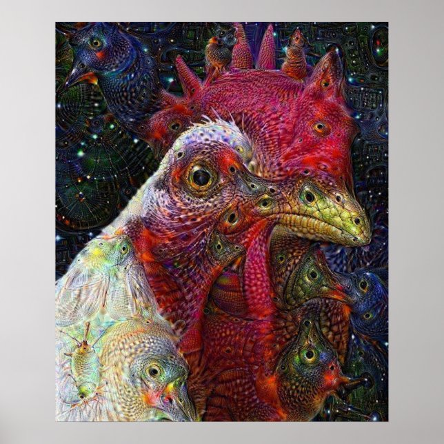 Space Chicken Deep Dream Poster (Front)