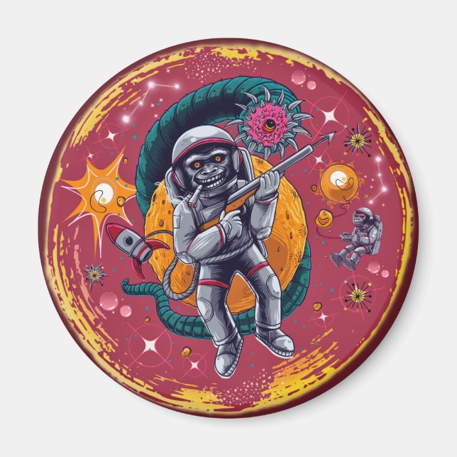 Space Chimp - Aimant Astronaute Sci-Fi Rétro (Devant)