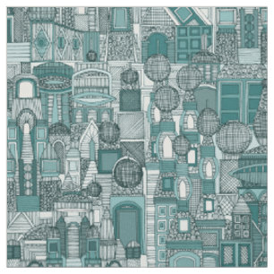 space city sun teal fabric