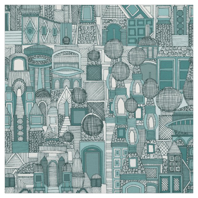 space city sun teal fabric (Swatch)
