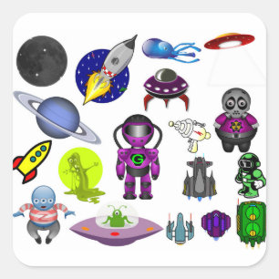 space clip art aliens space craft square sticker