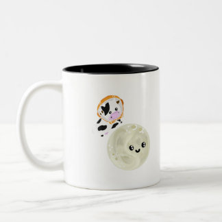 space cow jumps over the moon Two-Tone coffee mug