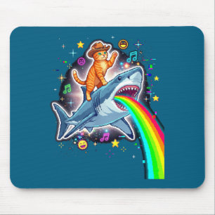 Space Cowboy Cat Riding Shark Rainbow Xel Art Mouse Pad