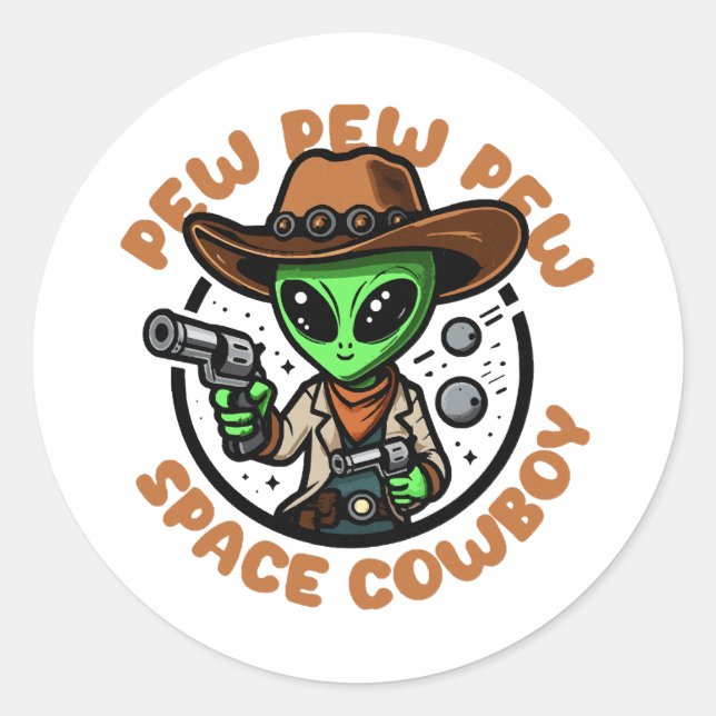 Space Cowboy Funny Alien Classic Round Sticker (Front)