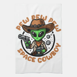 Space Cowboy Funny Alien Kitchen Towel