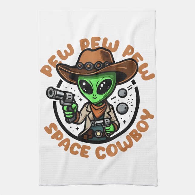 Space Cowboy Funny Alien Kitchen Towel (Vertical)