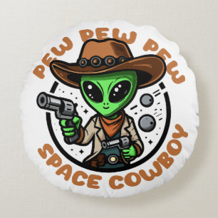 Space Cowboy Funny Alien Round Pillow