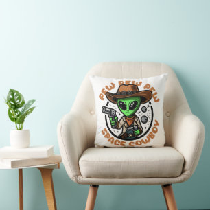 Space Cowboy Funny Alien Throw Pillow