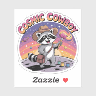 Space Cowboy Raccoon Artist Moon Cosmic