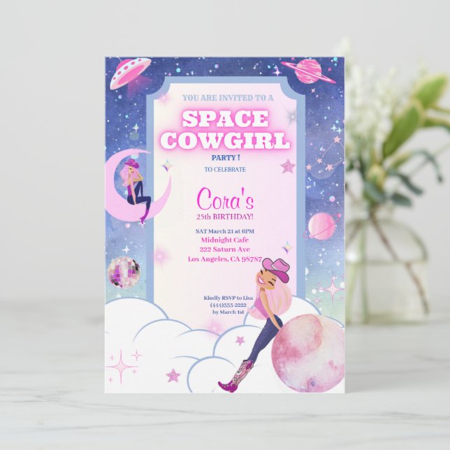 Space Cowgirl Birthday Invitation  (Standing Front)