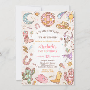 Space Cowgirl Disco Rodeo Western 2nd Birthday  Invitation