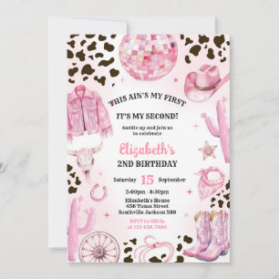 Space Cowgirl Disco Rodeo Western 2nd Birthday  Invitation