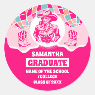 Space Cowgirl Graduation Classic Round Sticker