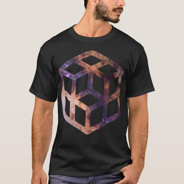Space Cube Grid Astro Geometry T-Shirt (Front)