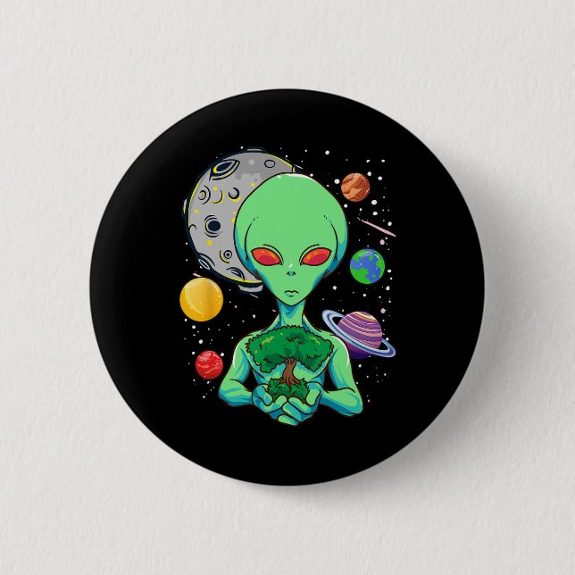 Space Day Celebration Cosmic Alien Tree Of Life Ea 2 Inch Round Button (Front)