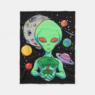 Space Day Celebration Cosmic Alien Tree Of Life Ea Fleece Blanket