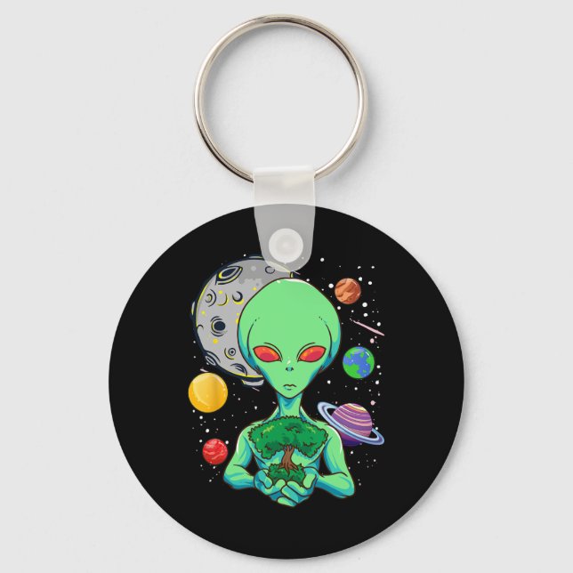 Space Day Celebration Cosmic Alien Tree Of Life Ea Keychain (Front)