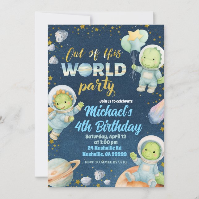 Space Dinosaur Birthday Invitation (Devant)