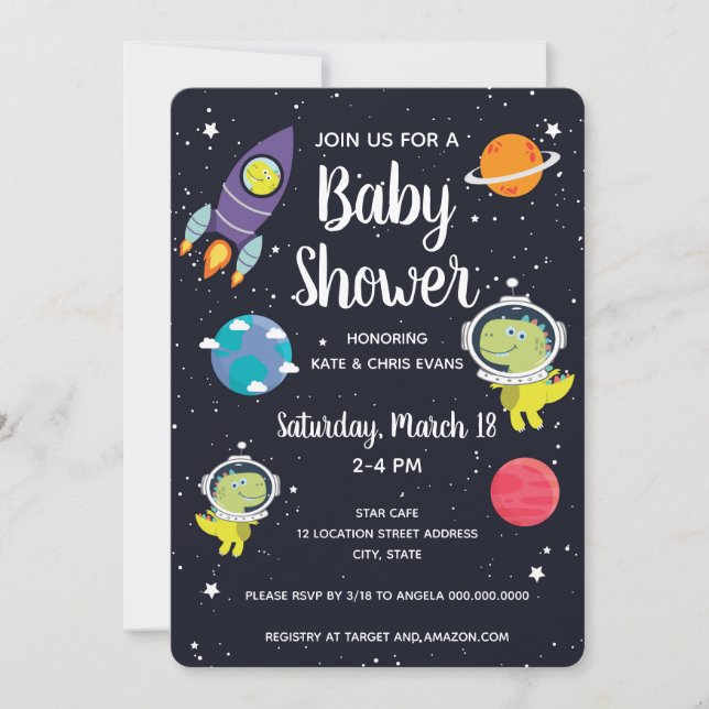 Space Dinosaur Galaxy Baby Shower Invitation (Front)
