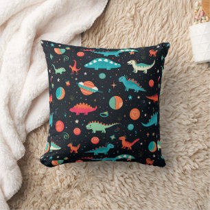 Space Dinosaurs Cute Astronaut Dino Kids Throw Pillow