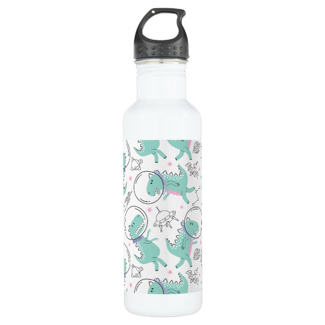 Space Dinosaurs, Cute Dinosaurs, Space Ship, Stars 710 Ml Water Bottle (Front)