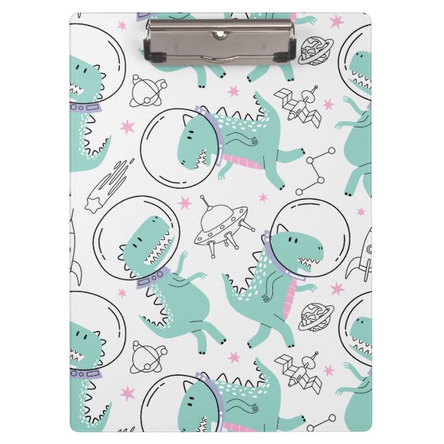 Space Dinosaurs, Cute Dinosaurs, Space Ship, Stars Clipboard (Front)