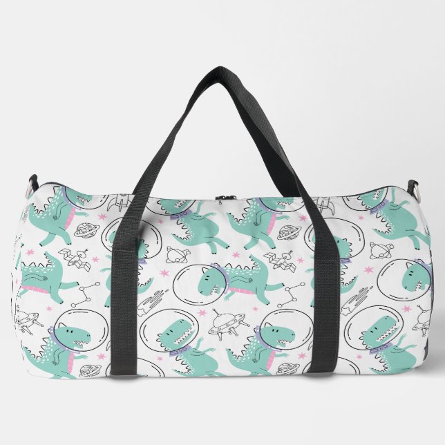 Space Dinosaurs, Cute Dinosaurs, Space Ship, Stars Duffle Bag (Front)