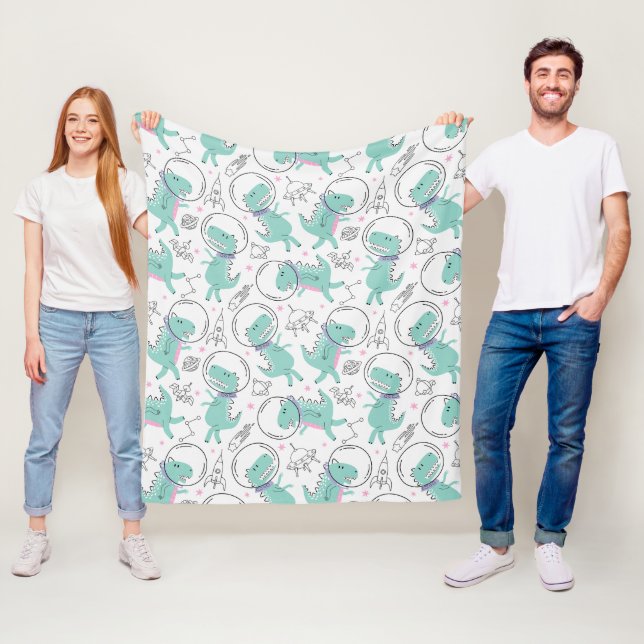 Space Dinosaurs, Cute Dinosaurs, Space Ship, Stars Fleece Blanket (In Situ)