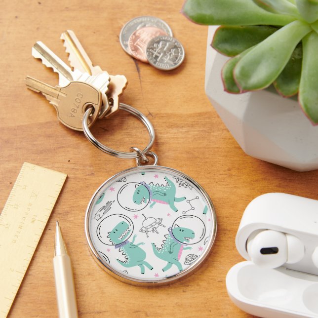 Space Dinosaurs, Cute Dinosaurs, Space Ship, Stars Keychain (Desk)