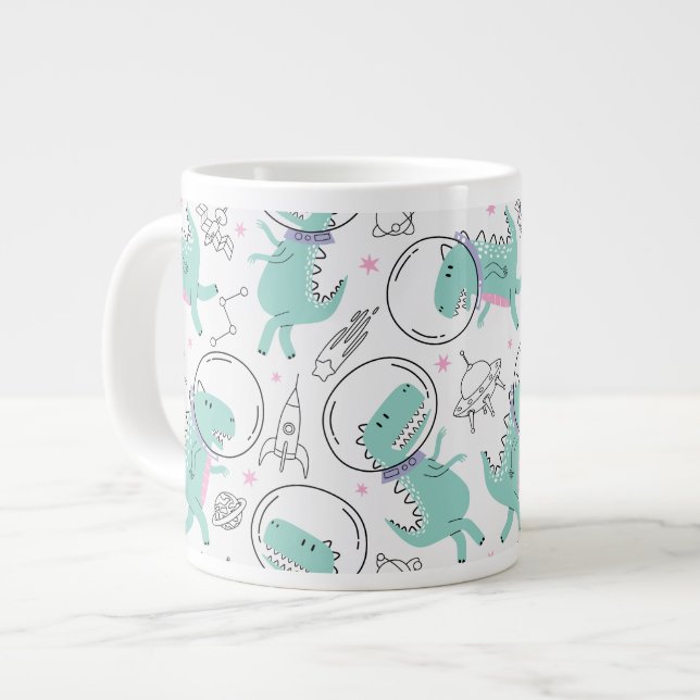 Space Dinosaurs, Cute Dinosaurs, Space Ship, Stars Large Coffee Mug (Front Left)