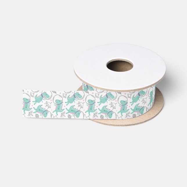 Space Dinosaurs, Cute Dinosaurs, Space Ship, Stars Satin Ribbon (Spool)
