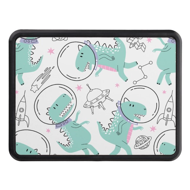 Space Dinosaurs, Cute Dinosaurs, Space Ship, Stars Trailer Hitch Cover (Front)