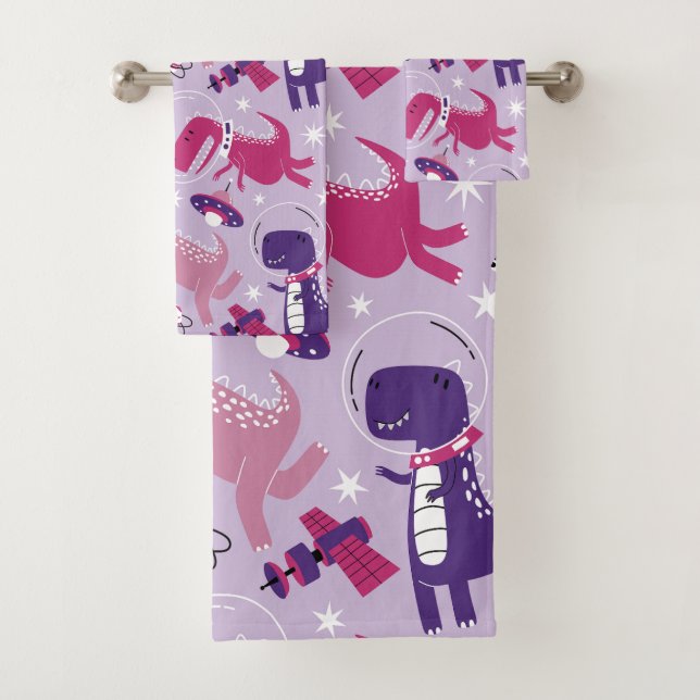 Space Dinosaurs, Cute Dinosaurs, Stars, Space Ship Bath Towel Set (Insitu)