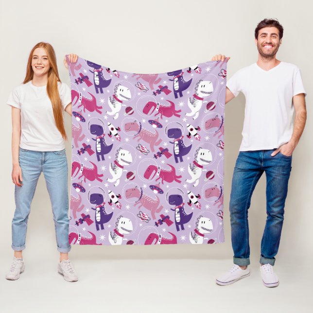 Space Dinosaurs, Cute Dinosaurs, Stars, Space Ship Fleece Blanket (In Situ)