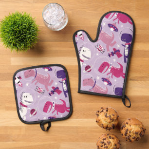 Space Dinosaurs, Cute Dinosaurs, Stars, Space Ship Oven Mitt & Pot Holder Set