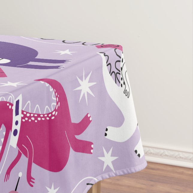 Space Dinosaurs, Cute Dinosaurs, Stars, Space Ship Tablecloth (In Situ)