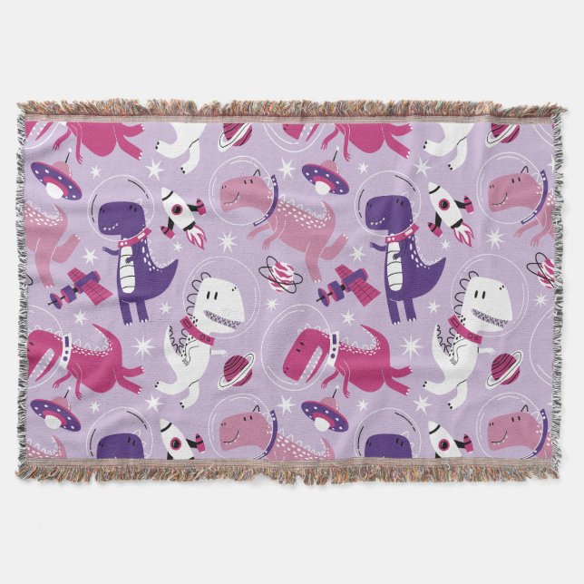 Space Dinosaurs, Cute Dinosaurs, Stars, Space Ship Throw Blanket (Front)