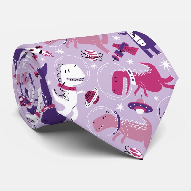 Space Dinosaurs, Cute Dinosaurs, Stars, Space Ship Tie (Rolled)